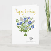 ロゴを追加する青い白いフォーク花ビジネス誕生日 カード (正面)