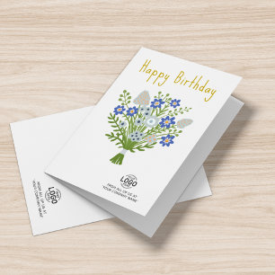 ロゴを追加する青い白いフォーク花ビジネス誕生日 カード