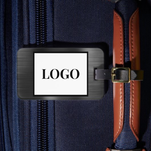 ロゴを追加する黒いグレーフェイクメタルスタイル水平 ラゲッジタグ (正面インサイチュ4)