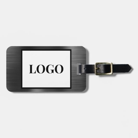 ロゴを追加する黒いグレーフェイクメタルスタイル水平 ラゲッジタグ (正面横)