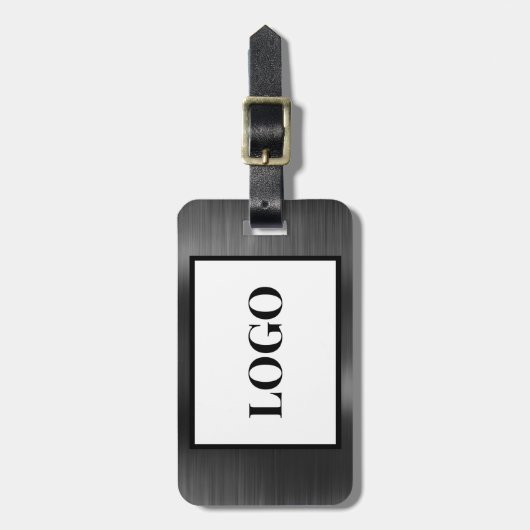 ロゴを追加する黒いグレーフェイクメタルスタイル水平 ラゲッジタグ (正面縦)