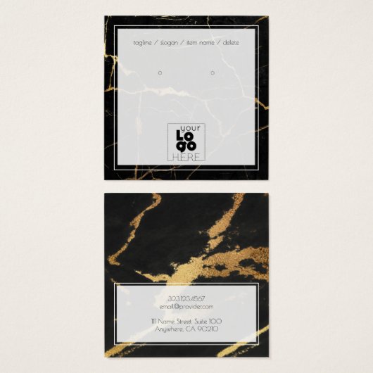 ロゴを追加する黒い金ゴールド大理石イヤリングディスプレイカード (正面&裏面)