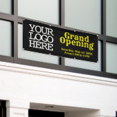 ロゴを追加する黒い黄色のグランドオープニングバナー 横断幕 (ビルの外側)