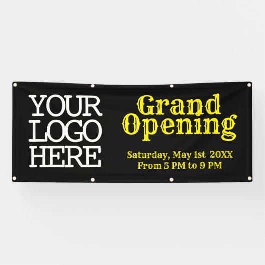 ロゴを追加する黒い黄色のグランドオープニングバナー 横断幕 (横)