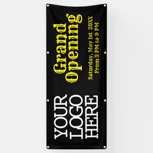 ロゴを追加する黒い黄色のグランドオープニングバナー 横断幕 (縦)