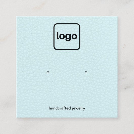 ロゴを追加アクアブルーレザースタッドイヤリングディスプレイ スクエア名刺 (正面)