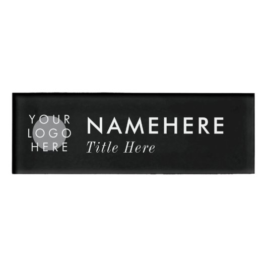 ロゴを追加エレガントシンプルはっきりしたブラックマグネットタイトル 名札 (正面)
