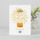 ロゴを追加オレンジギフト花火ビジネス誕生日 箔招待状 (立ち正面)