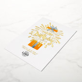 ロゴを追加オレンジギフト花火ビジネス誕生日 箔招待状 (回転した状態)