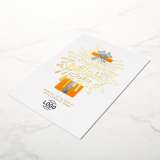 ロゴを追加オレンジギフト花火ビジネス誕生日 箔招待状 (回転した状態)