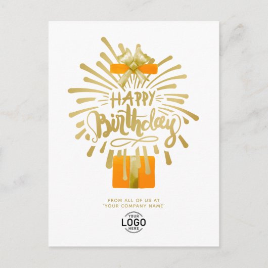 ロゴを追加オレンジギフト金ゴールドFireworksグループ誕生日 シーズンポストカード (正面)