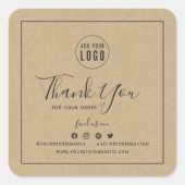 ロゴを追加グレイ縁どソーシャルメディアありがとうKraft スクエアシール (正面)