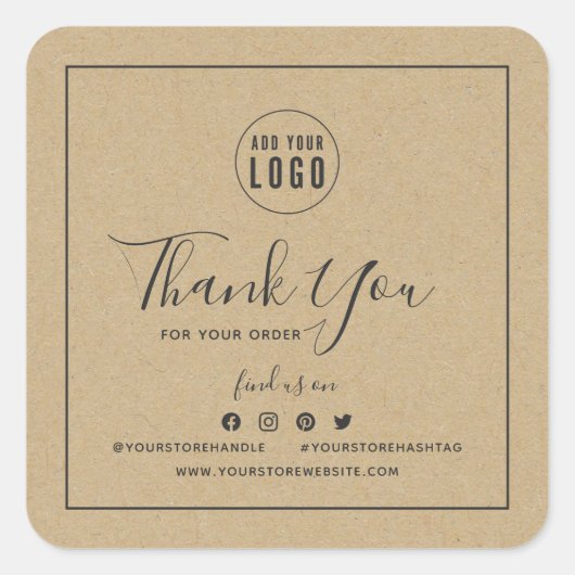 ロゴを追加グレイ縁どソーシャルメディアありがとうKraft スクエアシール (正面)