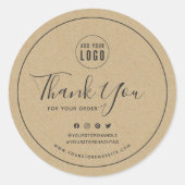 ロゴを追加グレイ縁どソーシャルメディアありがとうKraft ラウンドシール (正面)