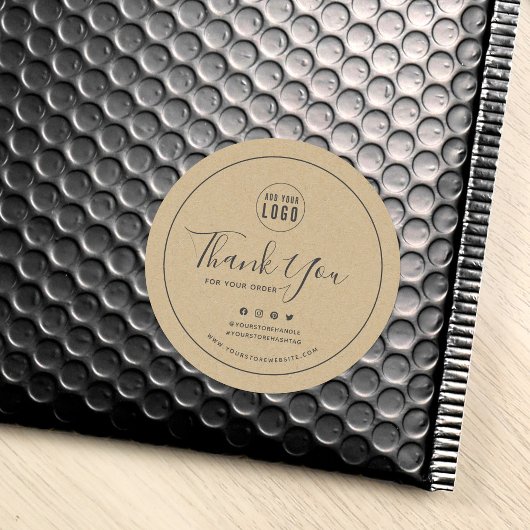 ロゴを追加グレイ縁どソーシャルメディアありがとうKraft ラウンドシール