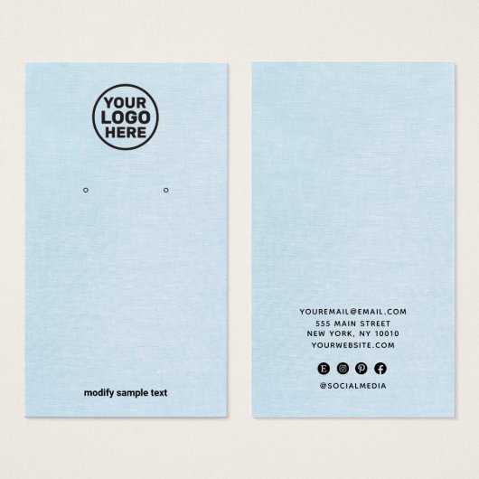 ロゴを追加シンプルする青いイヤリングディスプレイカード (正面&裏面)