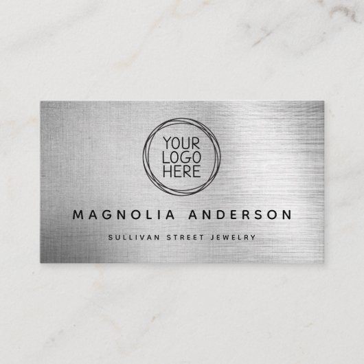 ロゴを追加シンプルSilver Brushed Metal 名刺 (正面)