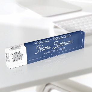 ロゴを追加スクリプト書道タイトルNavy Blue デスクネームプレート