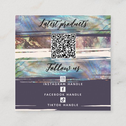 ロゴを追加ソーシャルメディアQRコード母の真珠オパール スクエア名刺 (裏面)