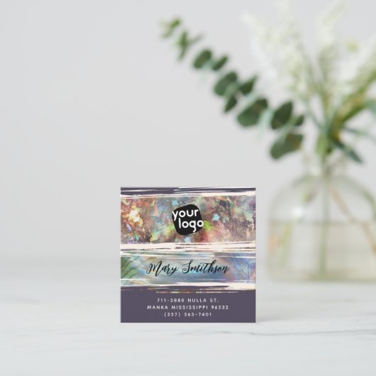 ロゴを追加ソーシャルメディアQRコード母の真珠オパール スクエア名刺 (スタンド正面)