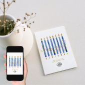 ロゴを追加ネイビーブルーキャンドルビジネスハッピーバースデー カード