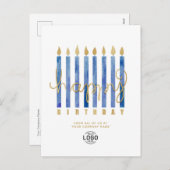 ロゴを追加ネイビーブルーキャンドルビジネスハッピーバースデー シーズンポストカード (正面/裏面)