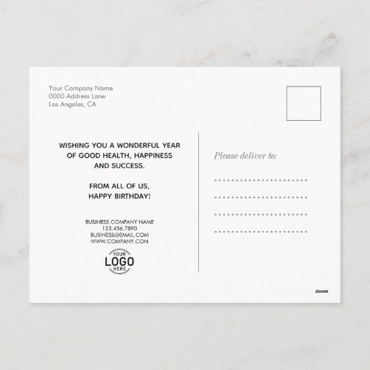ロゴを追加ネイビーブルーキャンドルビジネスハッピーバースデー シーズンポストカード (裏面)