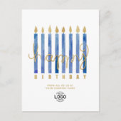 ロゴを追加ネイビーブルーキャンドルビジネスハッピーバースデー シーズンポストカード (正面)