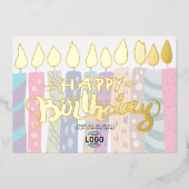 ロゴを追加パステルキャンドルカラフルビジネス誕生日 箔招待状 (正面)
