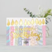 ロゴを追加パステルキャンドルカラフルビジネス誕生日 箔招待状 (立ち正面)