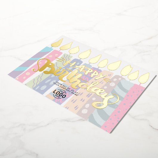 ロゴを追加パステルキャンドルカラフルビジネス誕生日 箔招待状 (回転した状態)