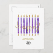 ロゴを追加パープルキャンドル事業ハッピーバースデー シーズンポストカード (正面/裏面)