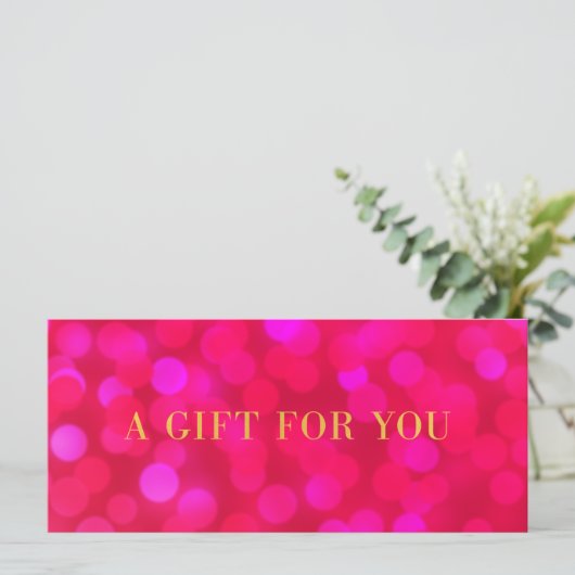 ロゴを追加ピンクの《写真》ぼけ味ライト金ゴールドギフト証明書 (スタンド正面)