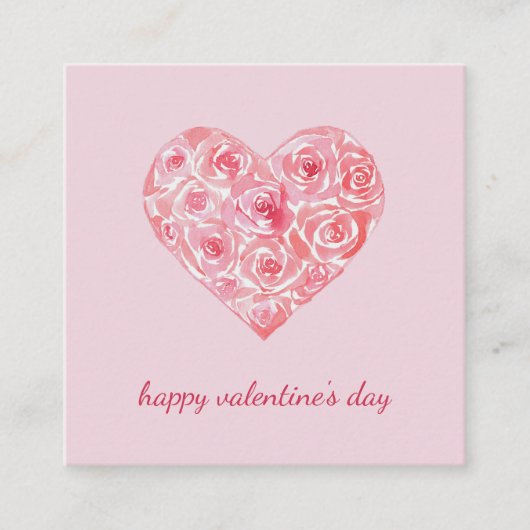 ロゴを追加ピンクウォーターカラーハートバレンタインカスタム スクエア名刺 (正面)