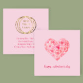 ロゴを追加ピンクウォーターカラーハートバレンタインカスタム スクエア名刺