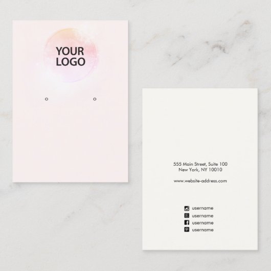 ロゴを追加ピンク色のイヤリング表示ホルダー 名刺 (正面/裏面)