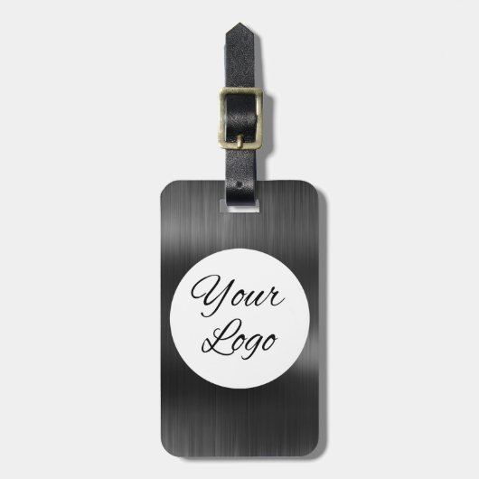 ロゴを追加ブラックグレーフェイクメタルスチールスタイル ラゲッジタグ (正面縦)