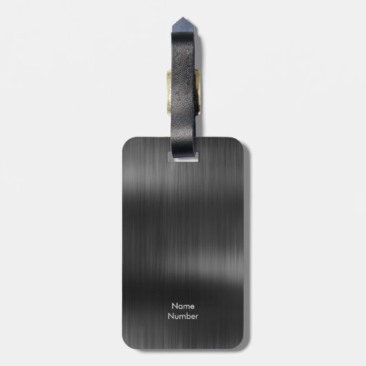 ロゴを追加ブラックグレーフェイクメタルスチールスタイル ラゲッジタグ (裏面縦)