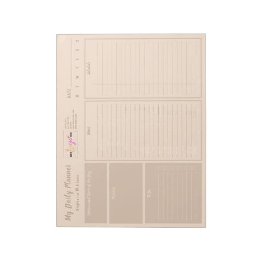 ロゴを追加ベージュのパーソナライズされた波付き毎日プランナー ノートパッド (回転)
