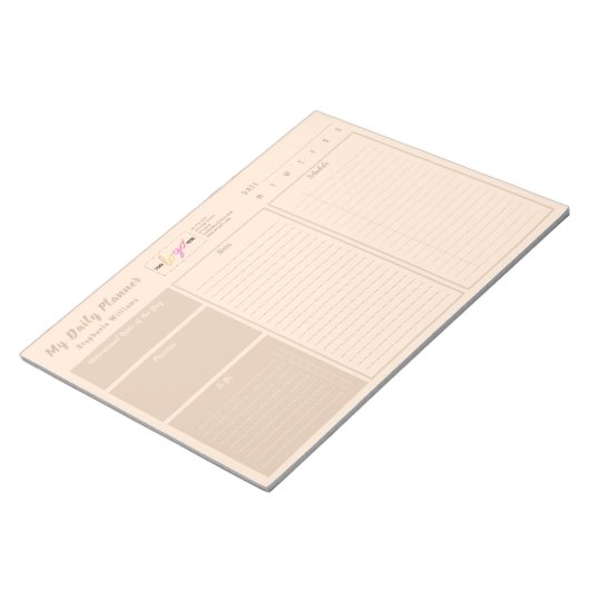 ロゴを追加ベージュのパーソナライズされた波付き毎日プランナー ノートパッド (アングル)