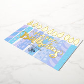 ロゴを追加ルーズおもしろいブルーキャンドル企業の誕生日 箔招待状 (回転した状態)