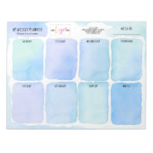 ロゴを追加芸術的ブルーウォーター色の毎週プランナー ノートパッド (正面)