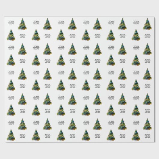 ロゴを追加 クリスマスツリー柄 会社名 ラッピングペーパー (フラット)