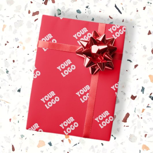 ロゴを追加 | シンプルな対角線の繰り返しロゴ（赤） ラッピングペーパー