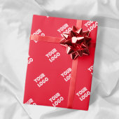 ロゴを追加 | シンプルな対角線の繰り返しロゴ（赤） ラッピングペーパー