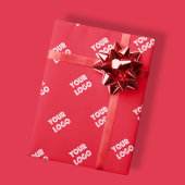 ロゴを追加 | シンプルな対角線の繰り返しロゴ（赤） ラッピングペーパー