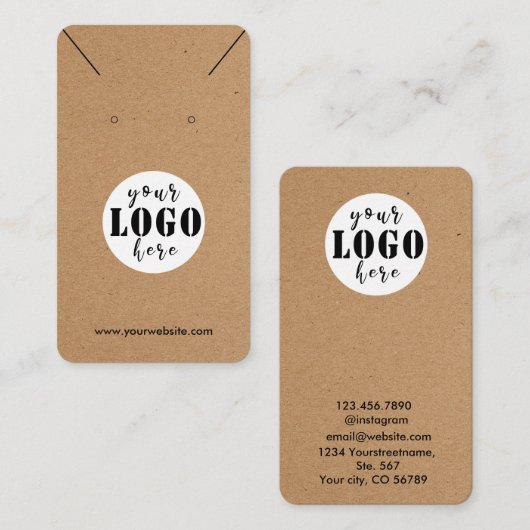ロゴを追加 シンプルクラフト紙のイヤリング ディスカード 名刺 (正面/裏面)