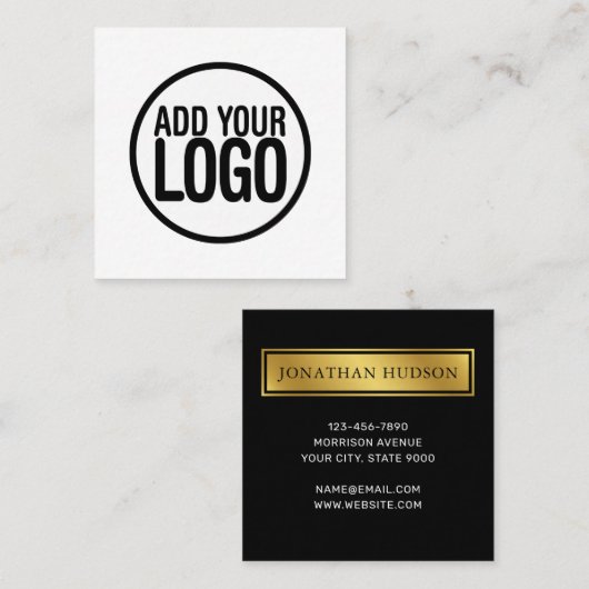ロゴを追加 シンプル ミニマル 編集可能 スクエア名刺 (正面/裏面)