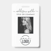 ロゴを追加 現代のミニマルな写真 白 ID バッジ (正面)