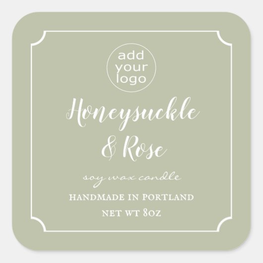 ロゴを追加Candle Sage Green Label Square スクエアシール (正面)